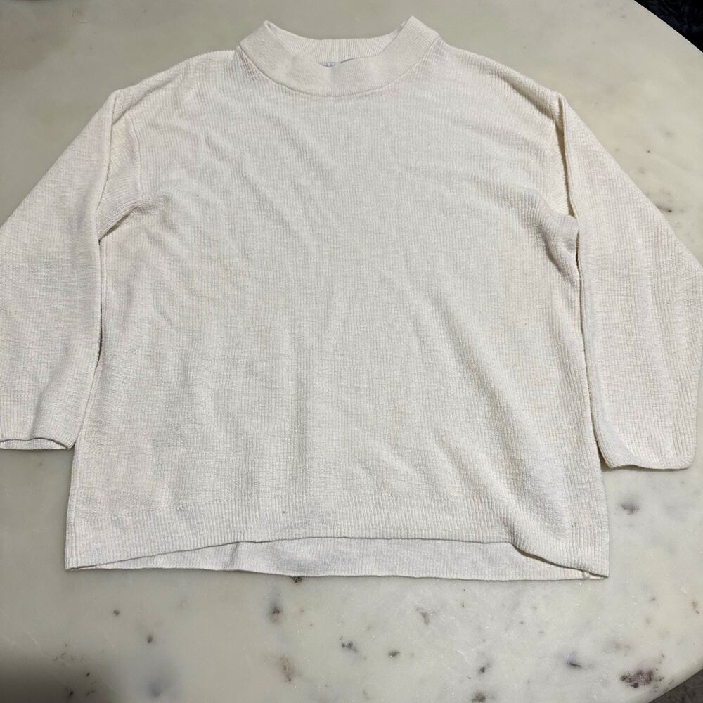FP Beach Sweater Women’s XS Ivory 100% Cotton Knit Crew Neck Ribbed Pullover